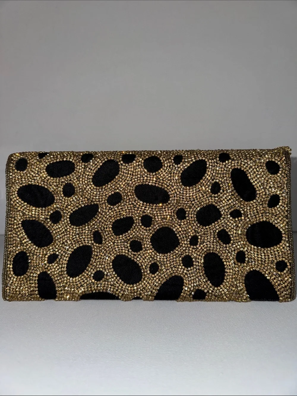 Vintage Glam Beaded Leopard Print Clutch – Gold Rhinestone Evening Bag